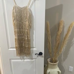 Fringe Cream/Gold Party Dress